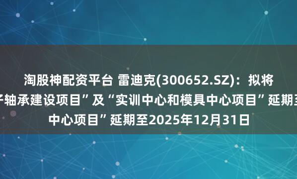 淘股神配资平台 雷迪克(300652.SZ)：拟将“卡车轮毂圆锥滚子轴承建设项目”及“实训中心和模具中心项目”延期至2025年12月31日